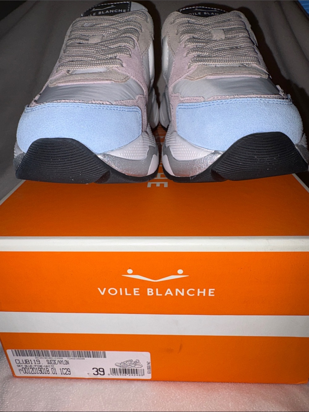 NWT VOILE BLANCHE CLUB119 Nylon and Suede Sneaker in Sky Blue- Pink- White - Picture 10 of 16